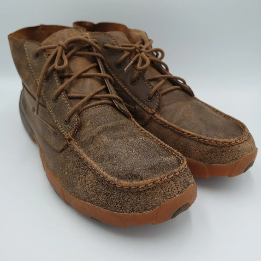 Twisted X Mens Driving Moc Chukka Boots Distressed Brown Leather MDM0003 Size 13